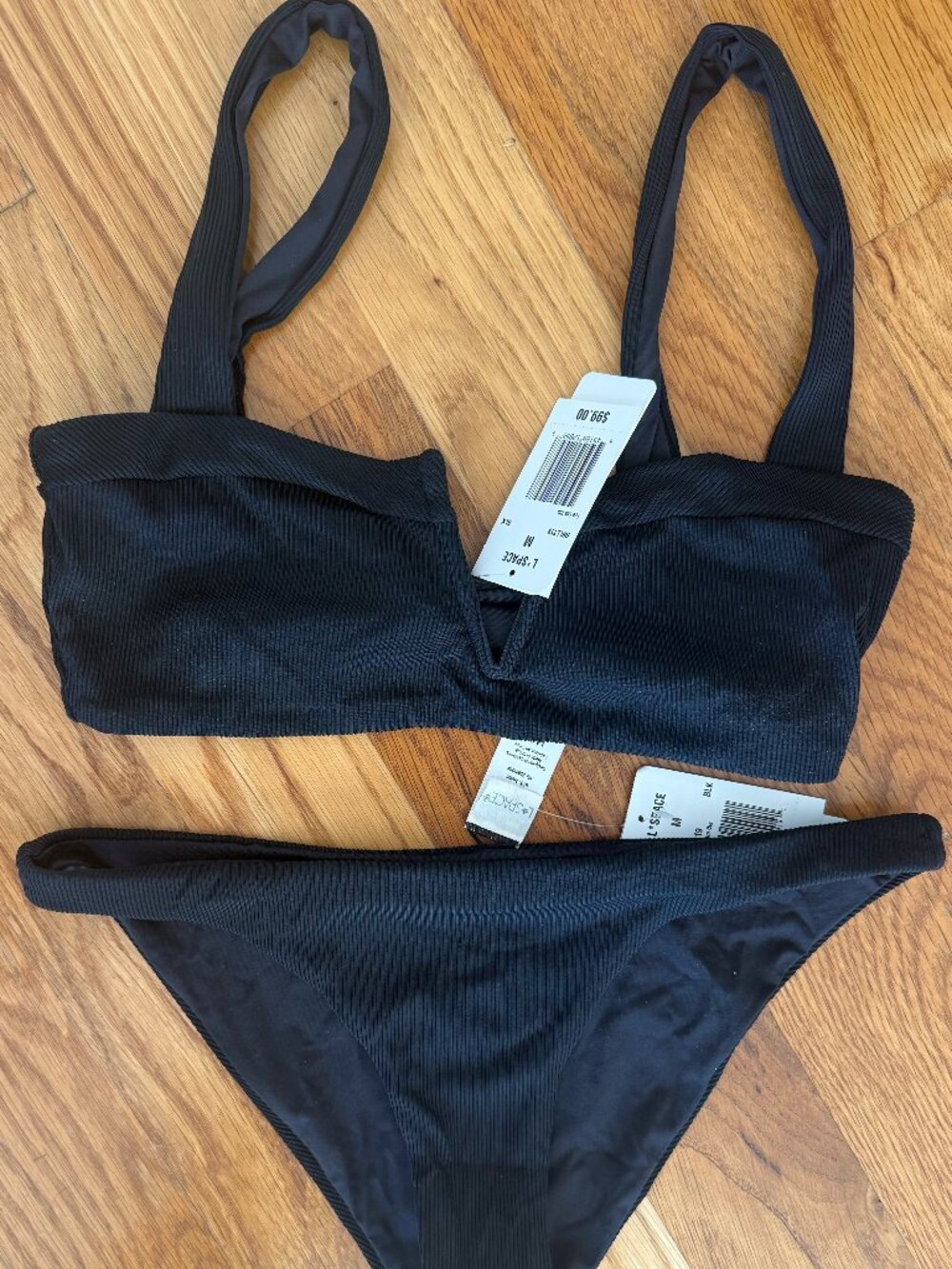 L*Space Lee Lee Camacho Bikini Set Black Ribbed Sz Medium